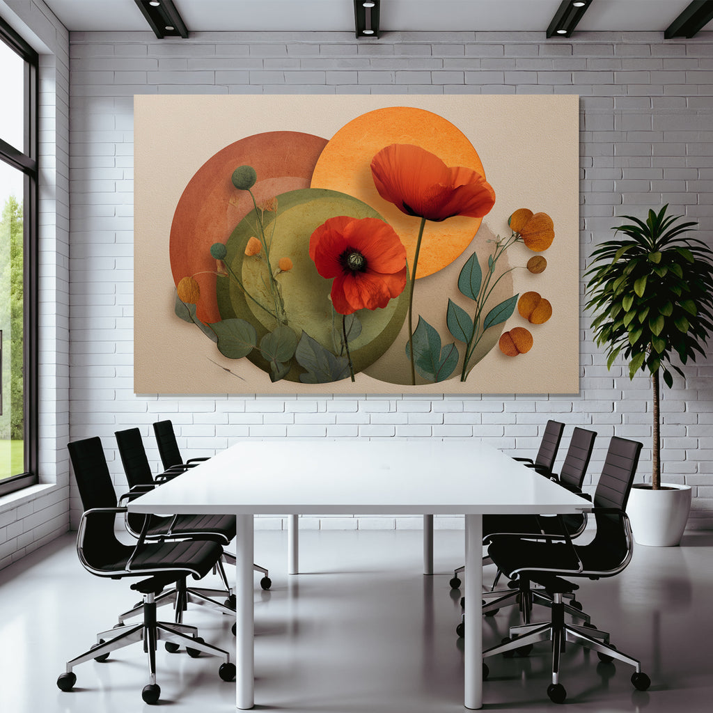 Blumige Abstrakte Composition Mit Poppies Und Kreisformen