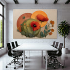 Blumige Abstrakte Composition Mit Poppies Und Kreisformen