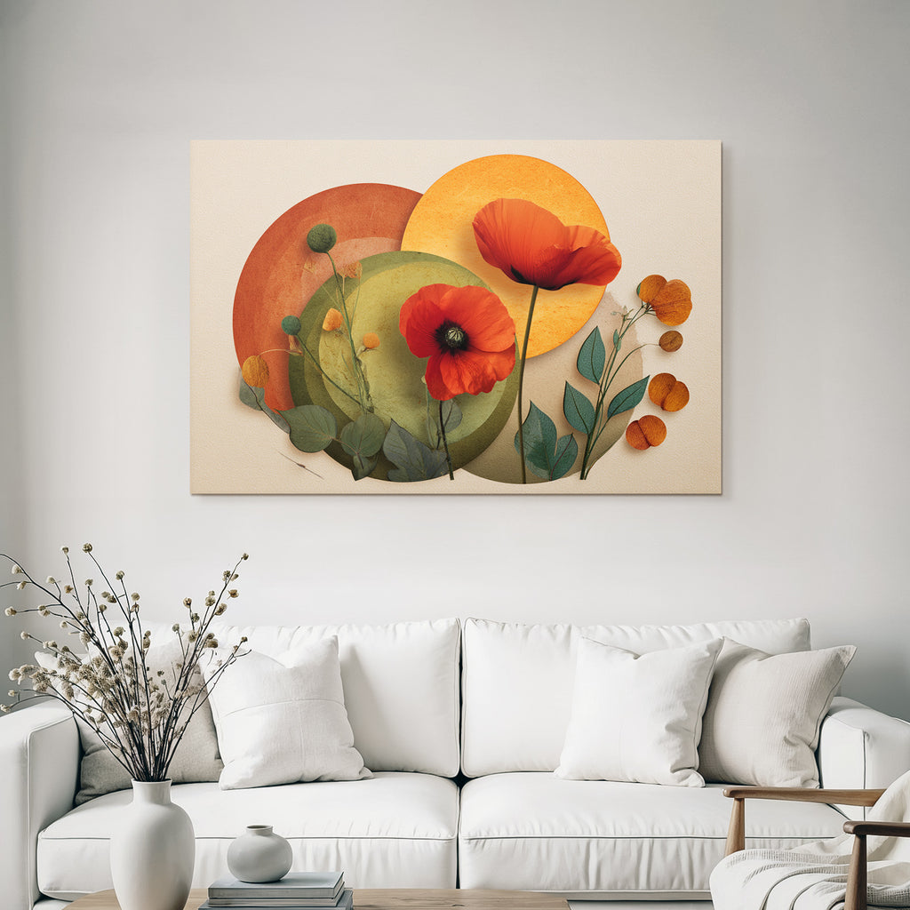 Blumige Abstrakte Composition Mit Poppies Und Kreisformen