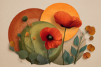 Blumige Abstrakte Composition Mit Poppies Und Kreisformen | Collagen | Kunstgattungen