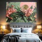 Blumige Illustration Mit Farbigen Blumen Und Blaettern Moderner Hintergrund