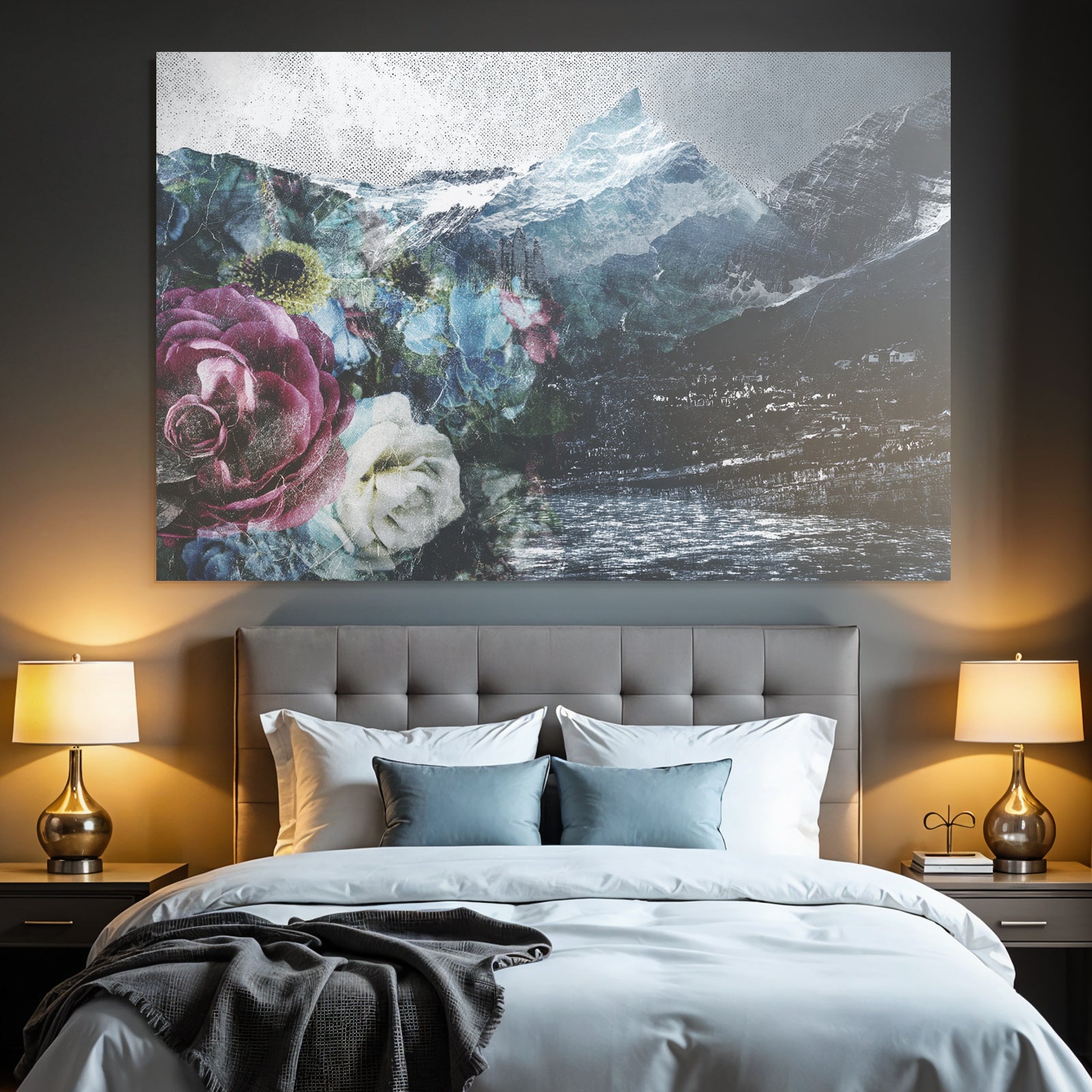 Blumige Landschaft Mit Bergen Und Himmel