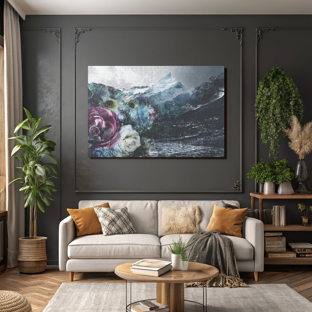 Blumige Landschaft Mit Bergen Und Himmel