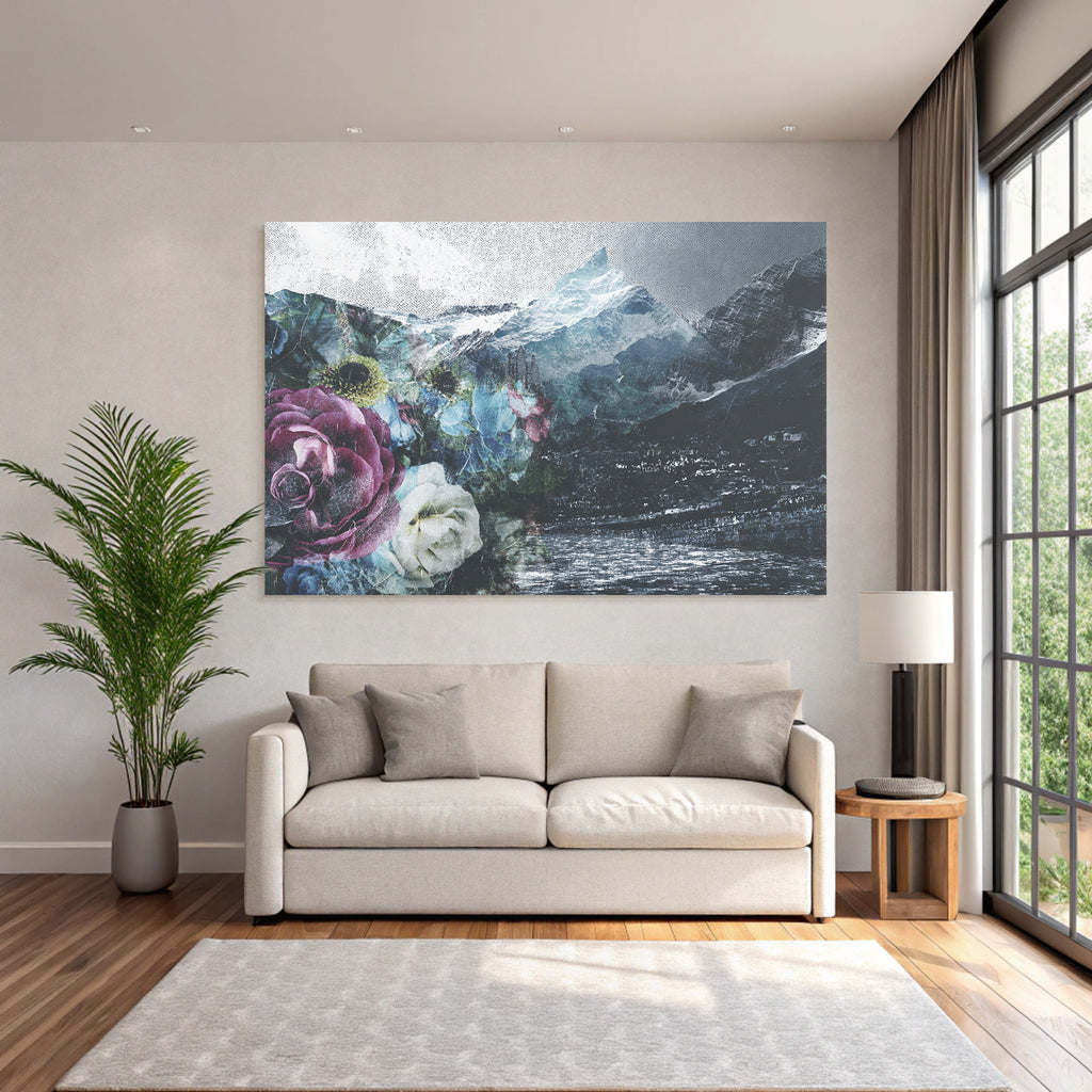 Blumige Landschaft Mit Bergen Und Himmel