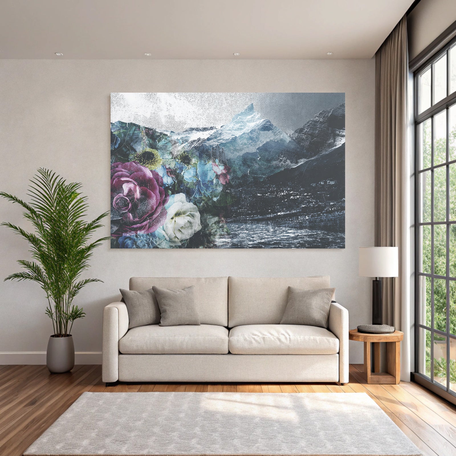 Blumige Landschaft Mit Bergen Und Himmel