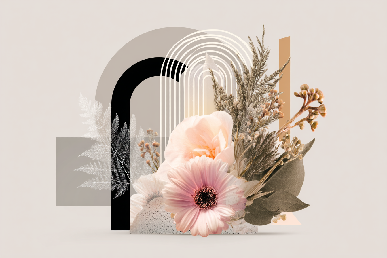Blumige Modern Grafik Design Mit Abstrakten Formen Und Linien | Collagen | Kunstgattungen