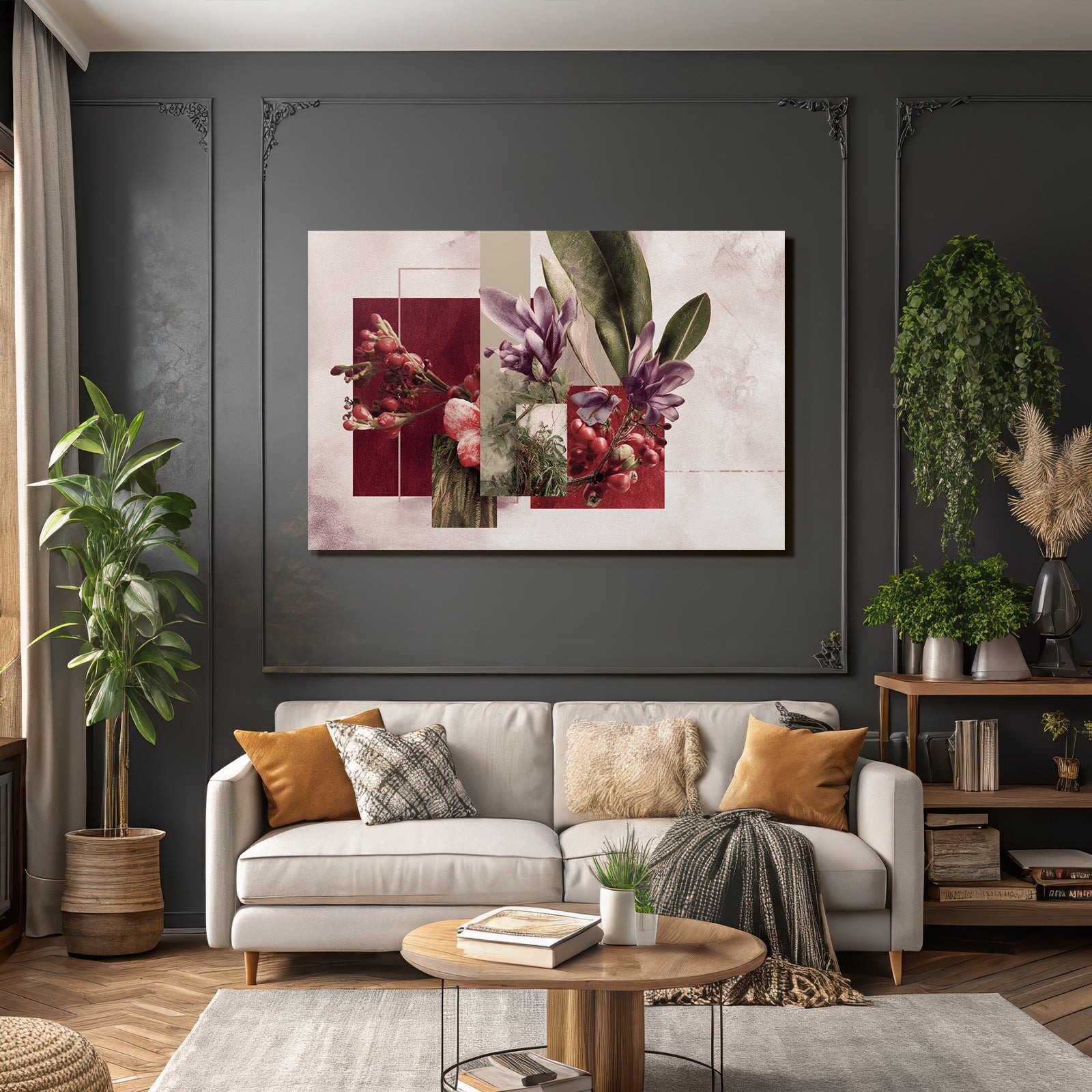 Botanische Kunst Collage Moderner Stil Geometrische Formen