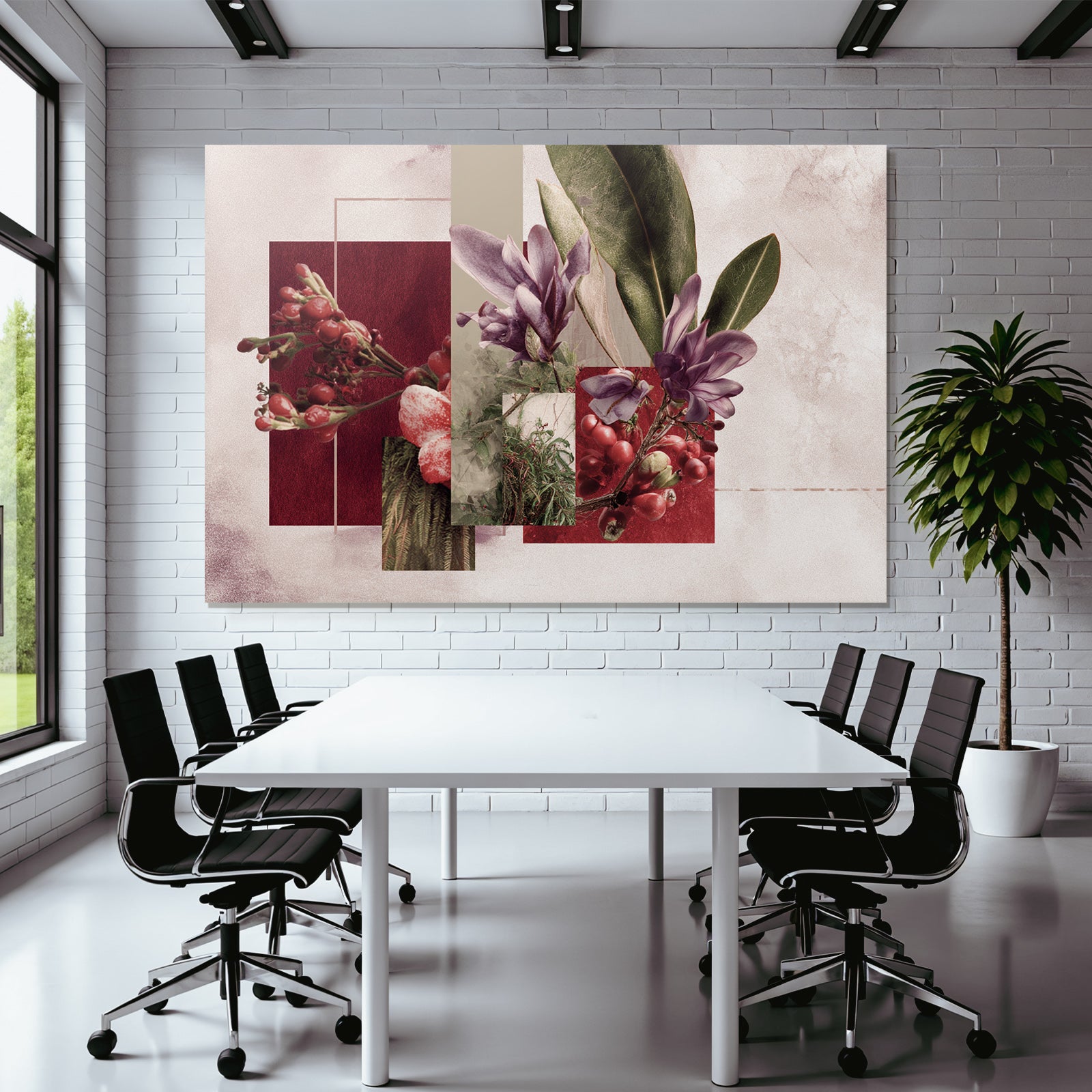 Botanische Kunst Collage Moderner Stil Geometrische Formen