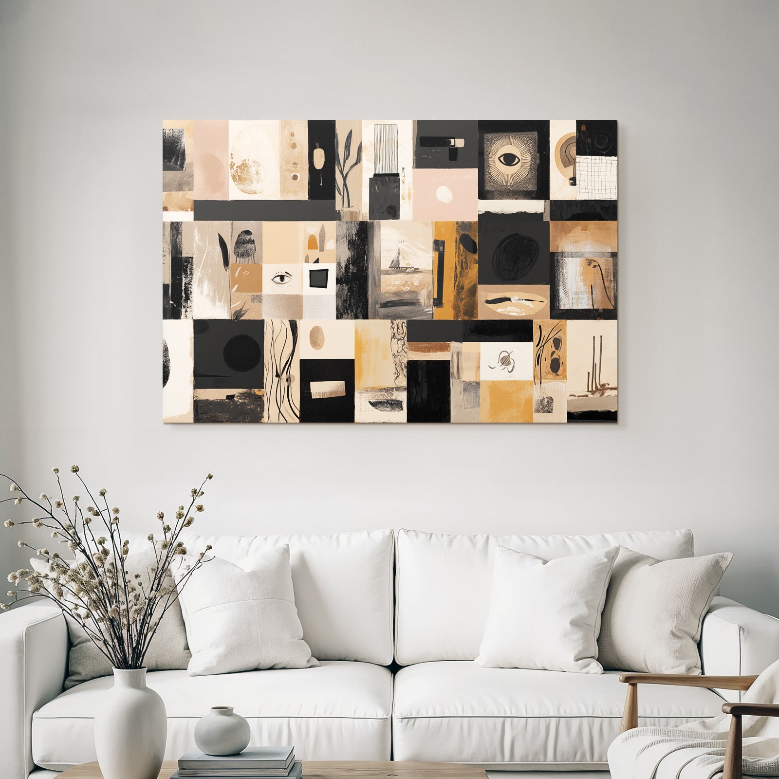 Collage Abstracte Kunst Mit Augen Pflanzenmotiven Erdtoenen Und Mustern