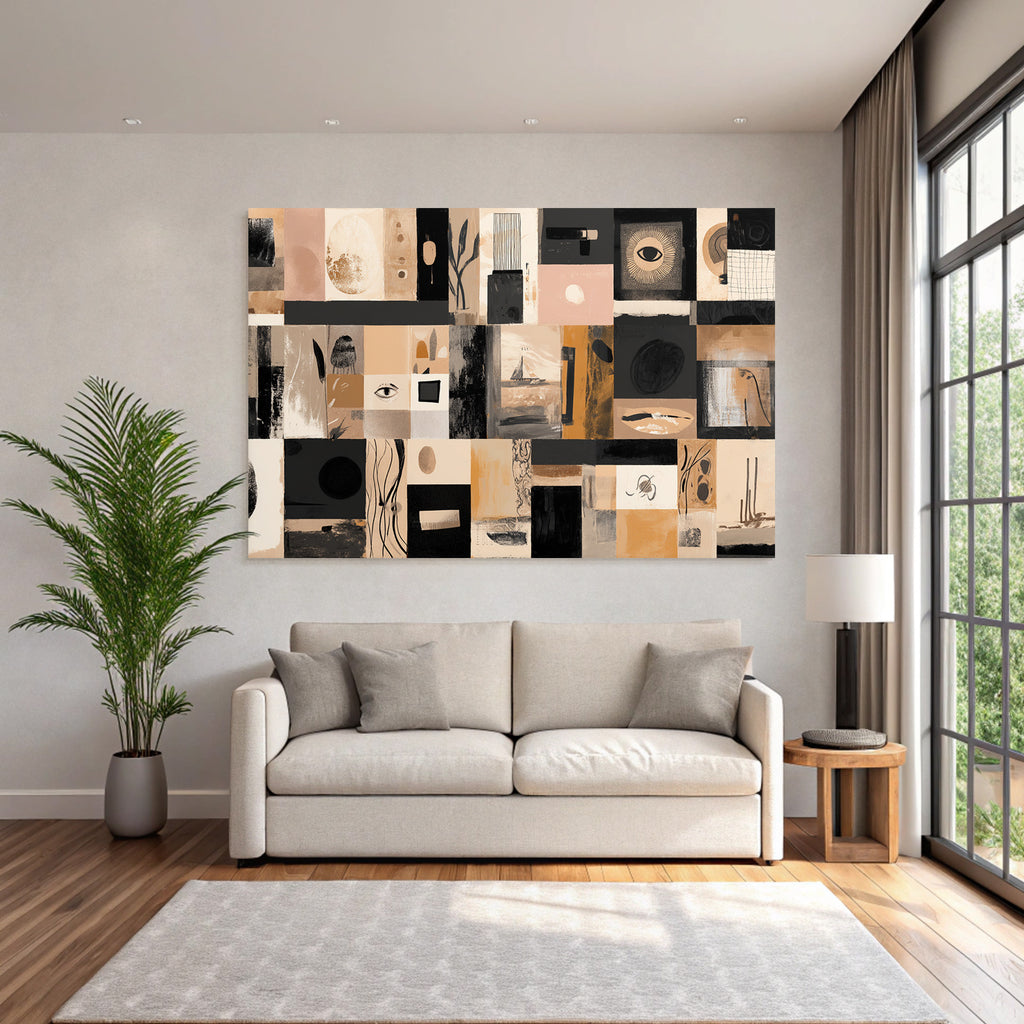Collage Abstracte Kunst Mit Augen Pflanzenmotiven Erdtoenen Und Mustern
