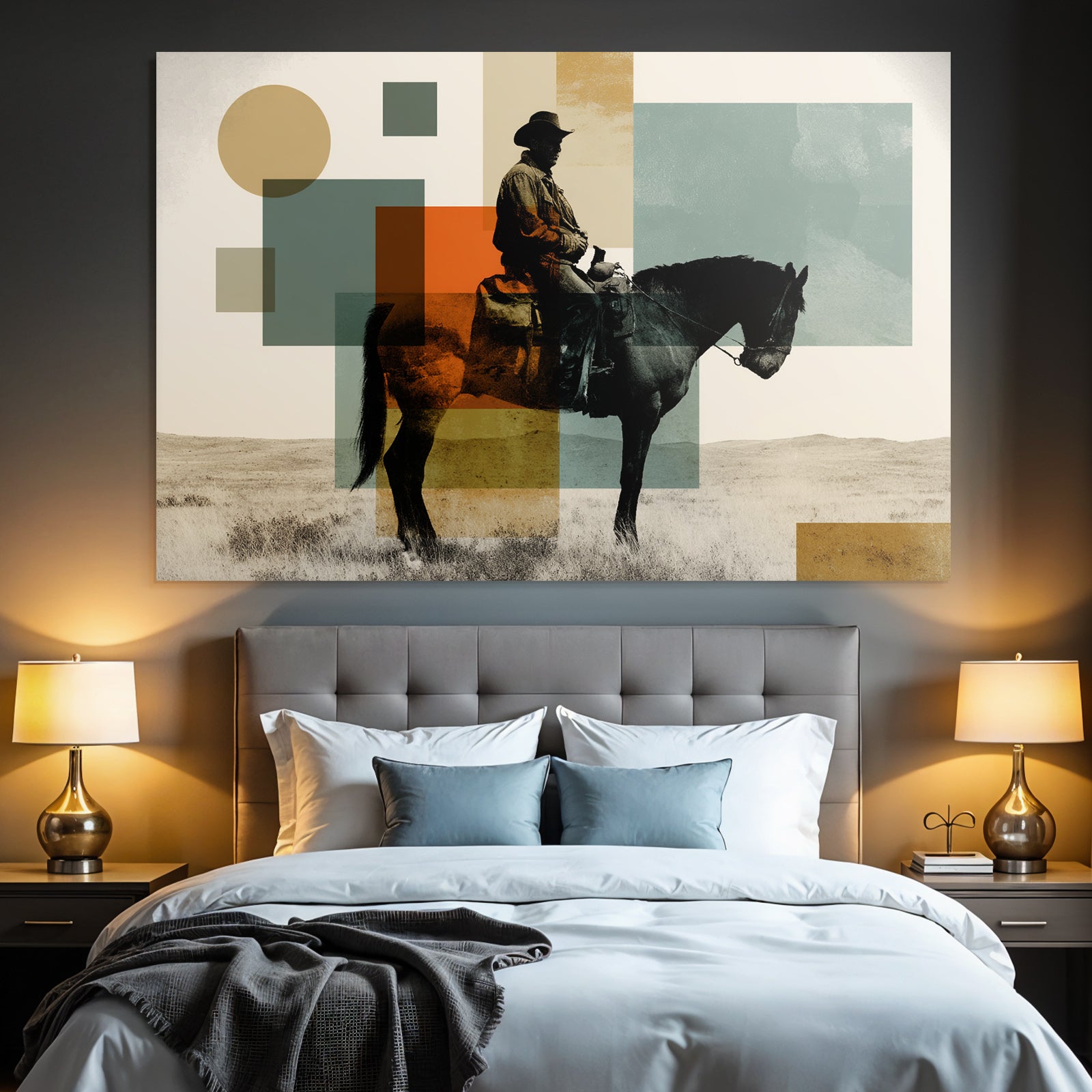 Cowboy Auf Pferd Geometrische Abstraktion Modern Artwork