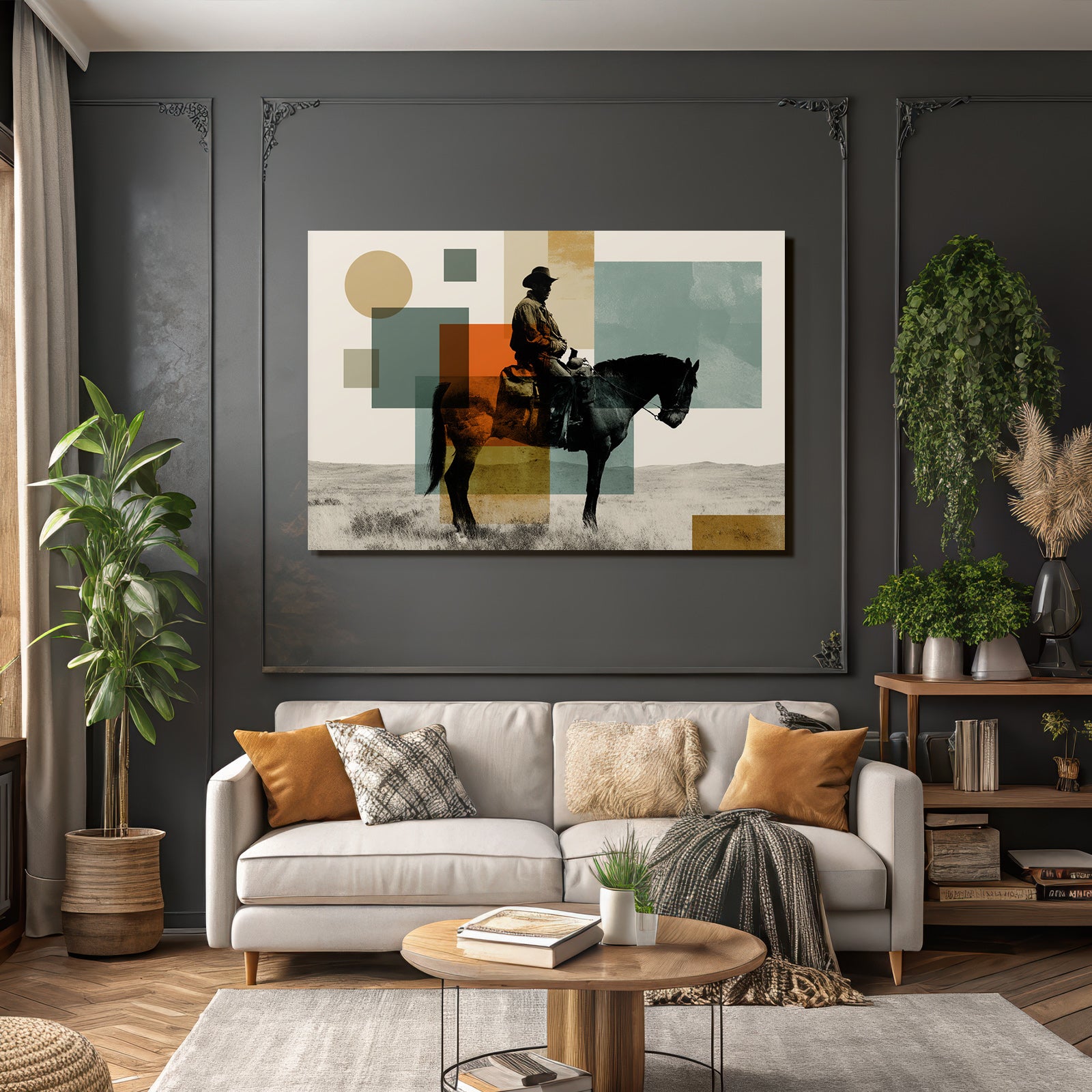 Cowboy Auf Pferd Geometrische Abstraktion Modern Artwork