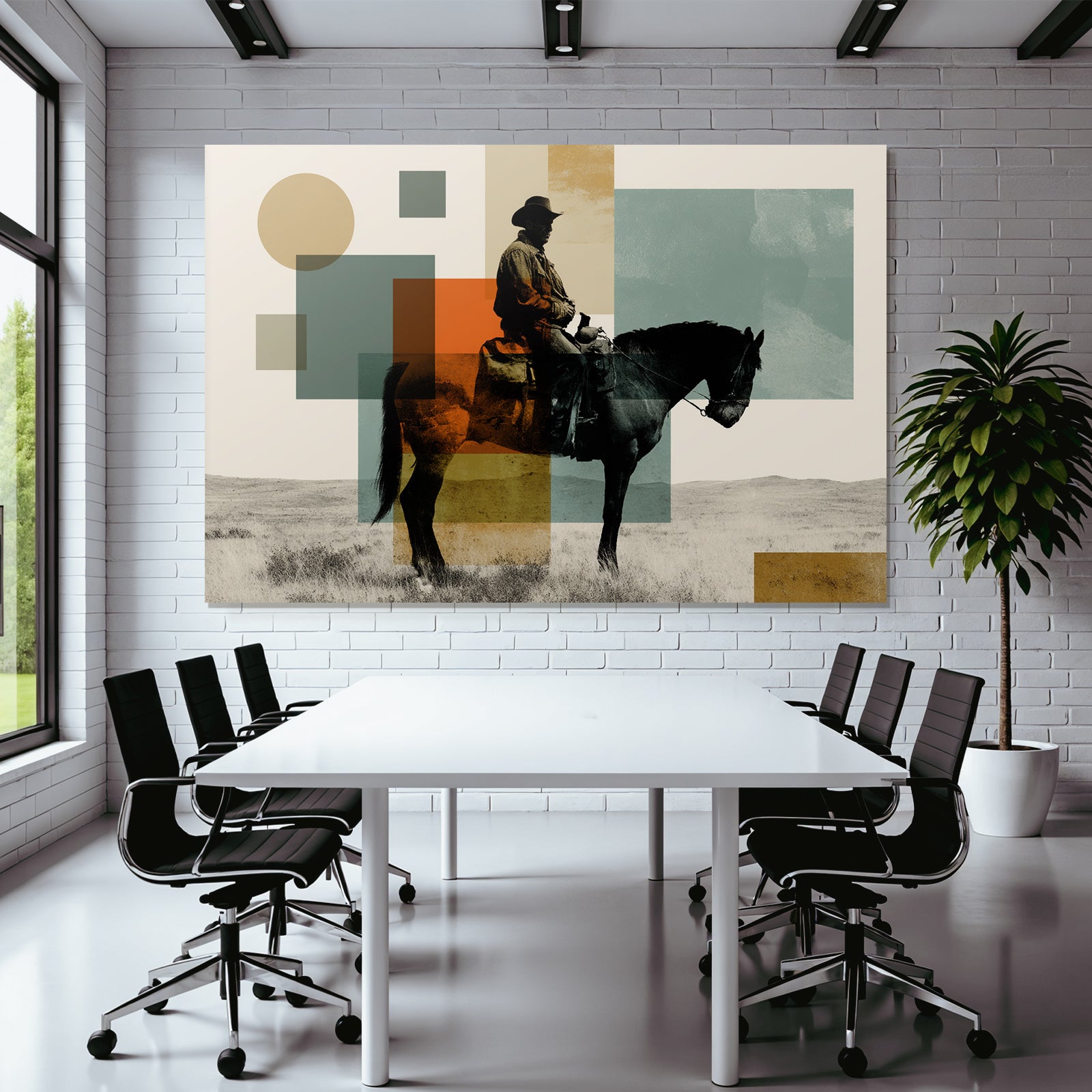 Cowboy Auf Pferd Geometrische Abstraktion Modern Artwork