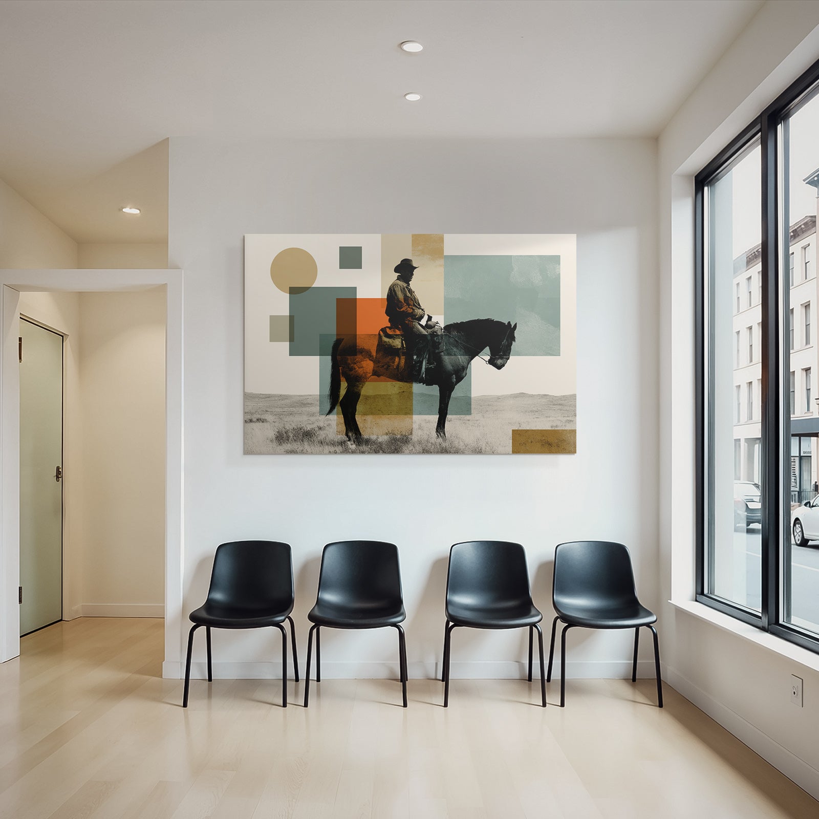 Cowboy Auf Pferd Geometrische Abstraktion Modern Artwork
