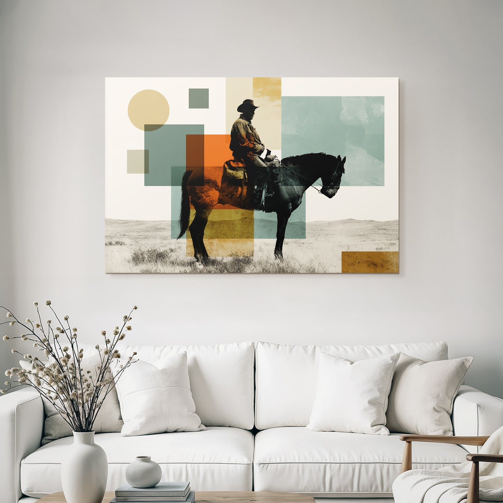 Cowboy Auf Pferd Geometrische Abstraktion Modern Artwork