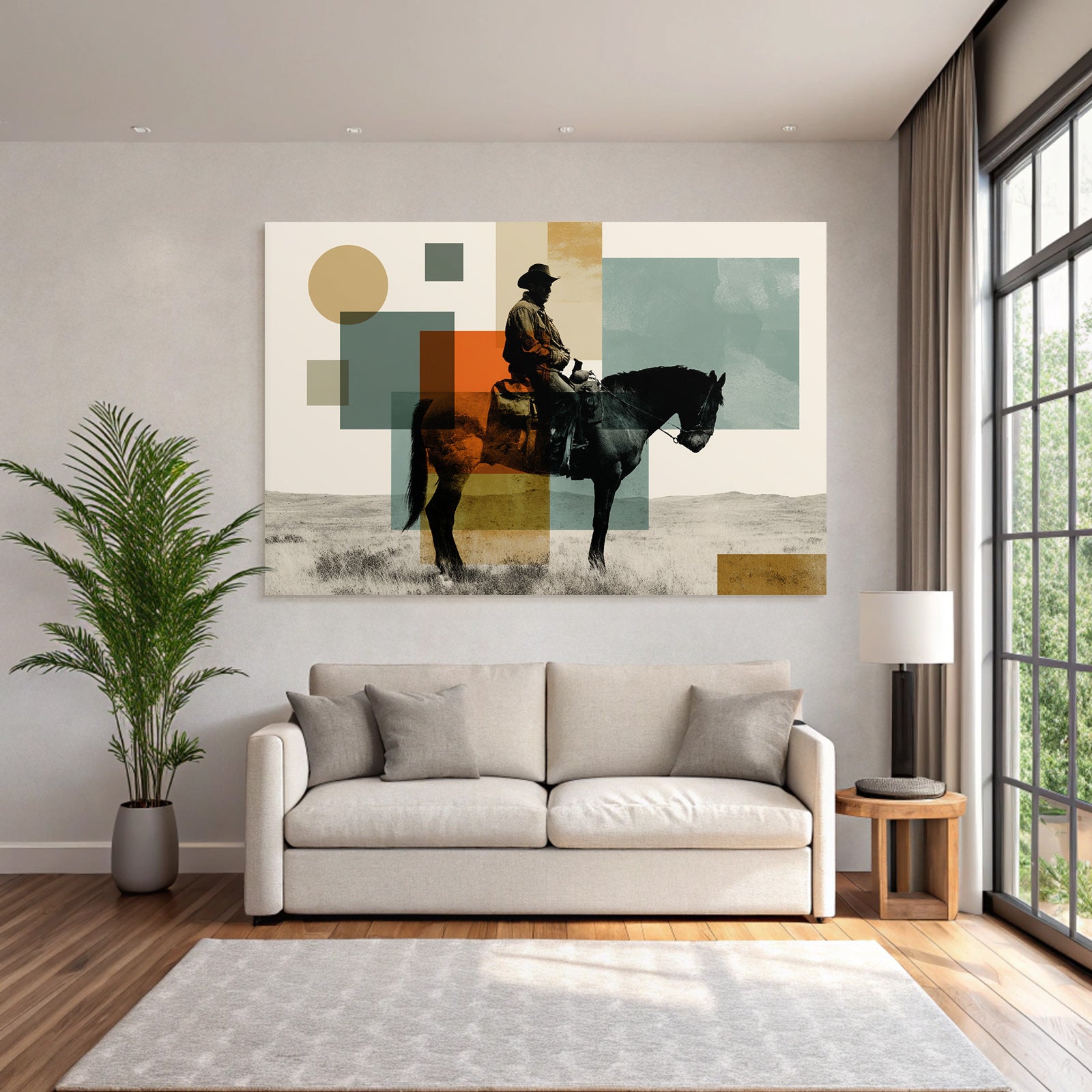 Cowboy Auf Pferd Geometrische Abstraktion Modern Artwork