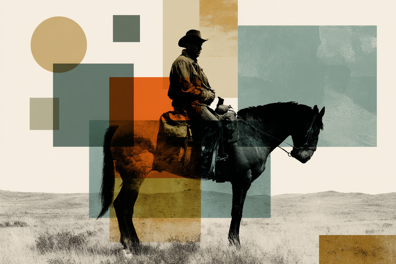 Cowboy Auf Pferd Geometrische Abstraktion Modern Artwork | Collagen | Kunstgattungen