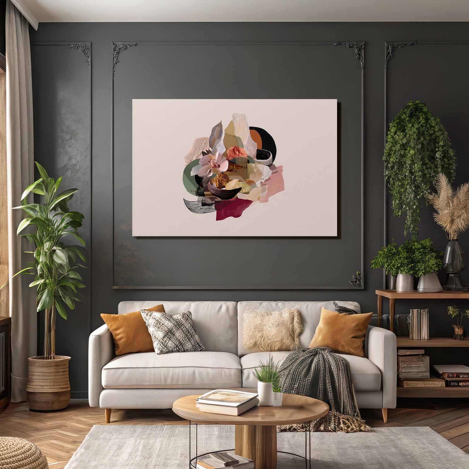 Digitale Collage Moderne Abstrakte Formen Farbe Blumen Schalen Muster