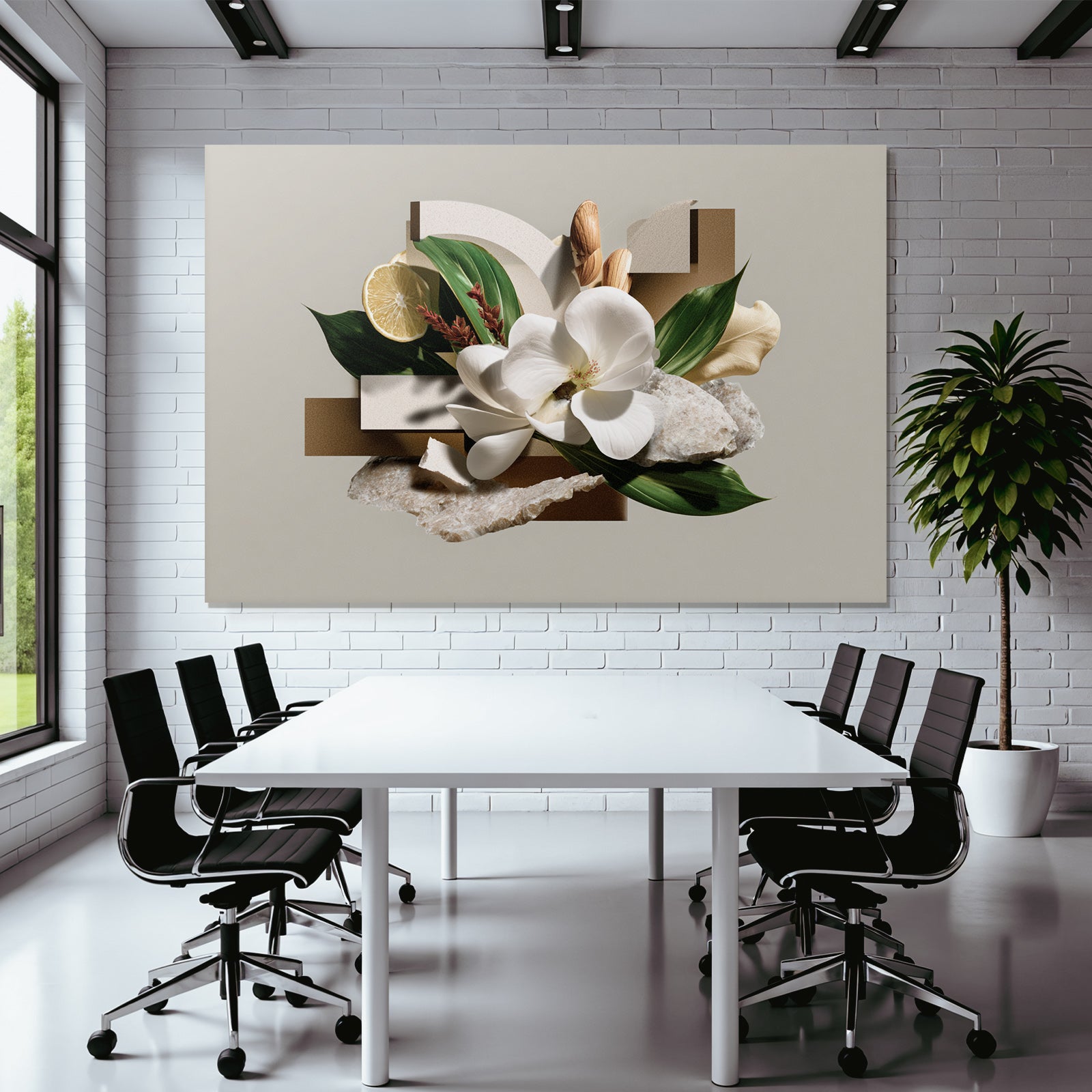 Digitale Collage Natur Geometrische Formen Blume Zitronenscheibe Steine