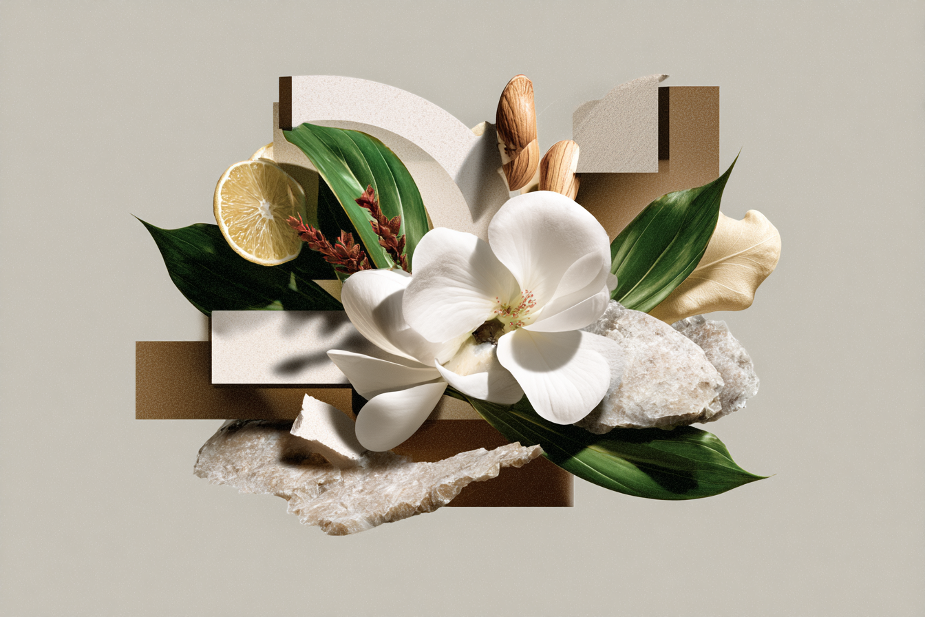Digitale Collage Natur Geometrische Formen Blume Zitronenscheibe Steine | Collagen | Kunstgattungen