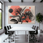 Florale Abstrakte Illustration Mit Geometrischen Formen Rot Grau Schwarz