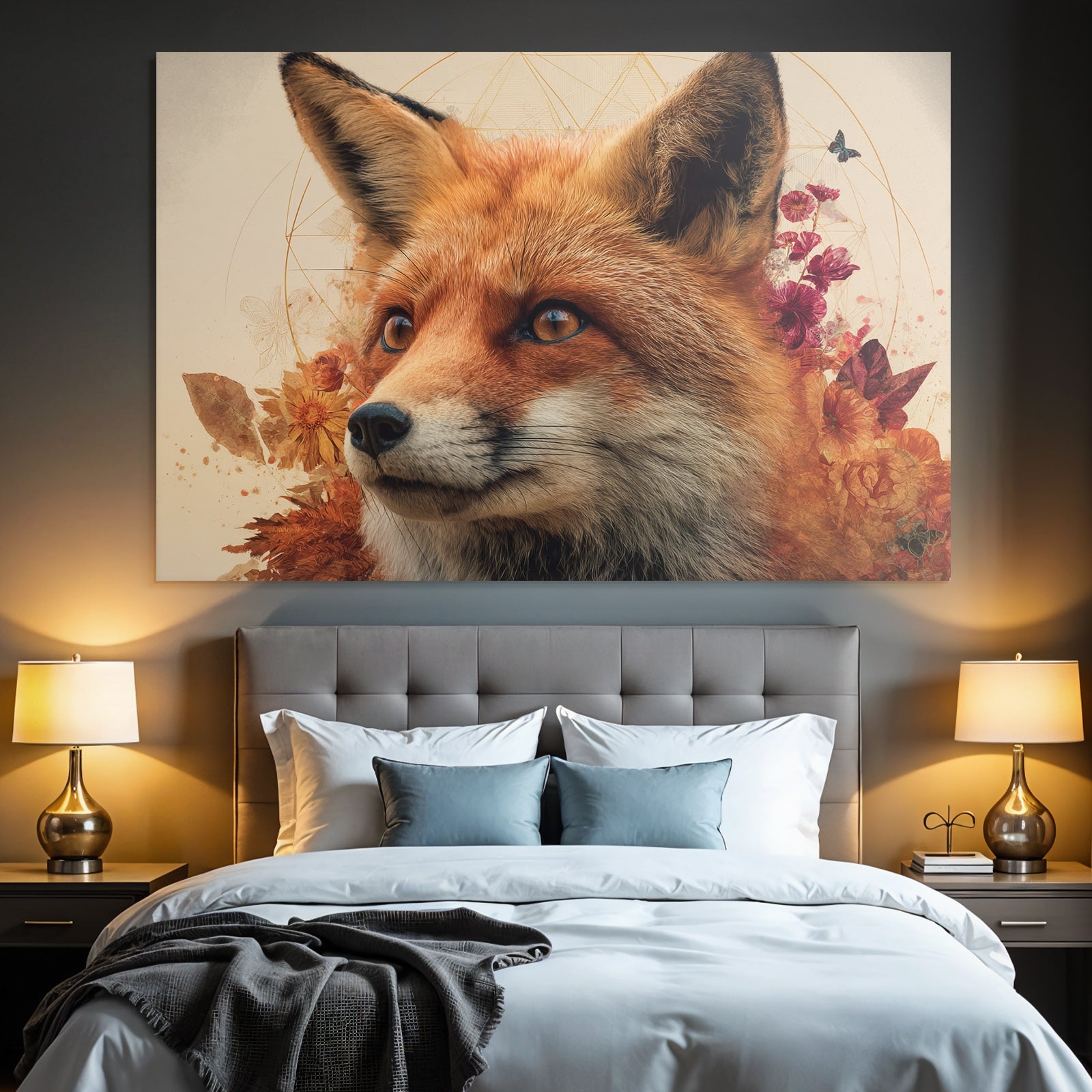 Fox Portrait Mit Blumen Kunstvolle Darstellung