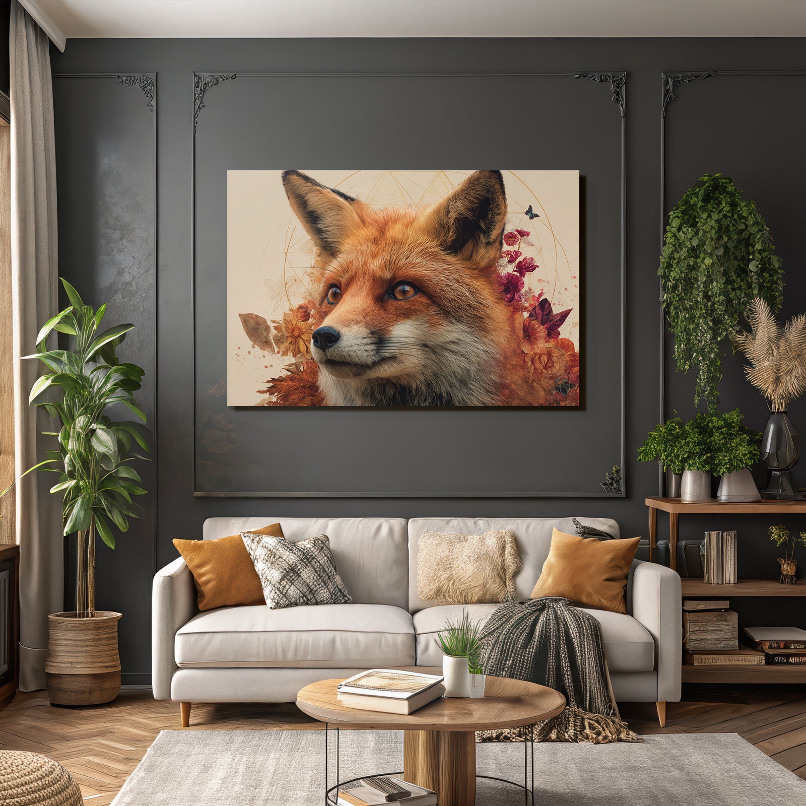 Fox Portrait Mit Blumen Kunstvolle Darstellung