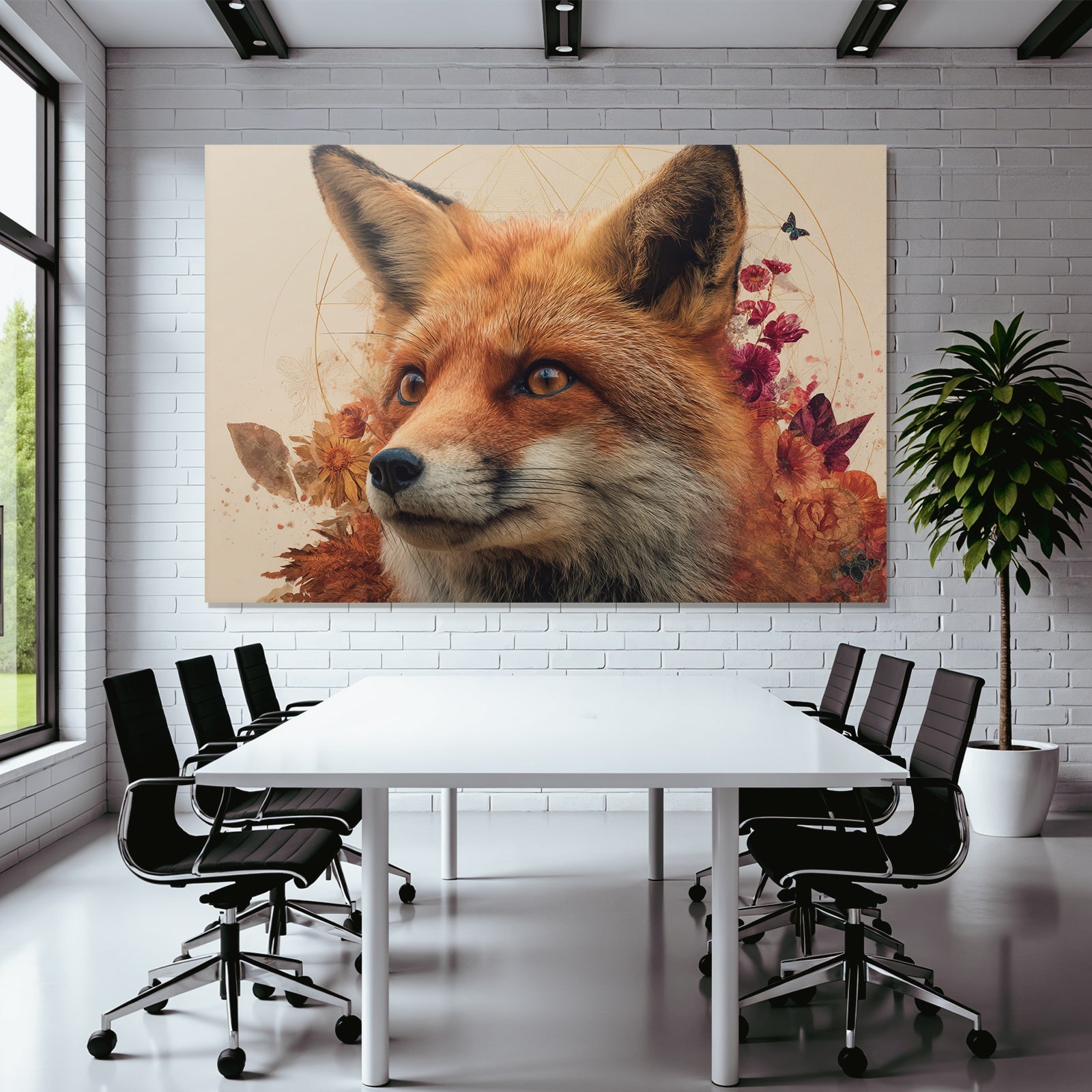 Fox Portrait Mit Blumen Kunstvolle Darstellung