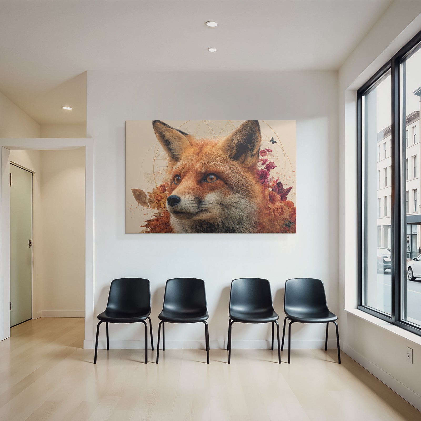Fox Portrait Mit Blumen Kunstvolle Darstellung