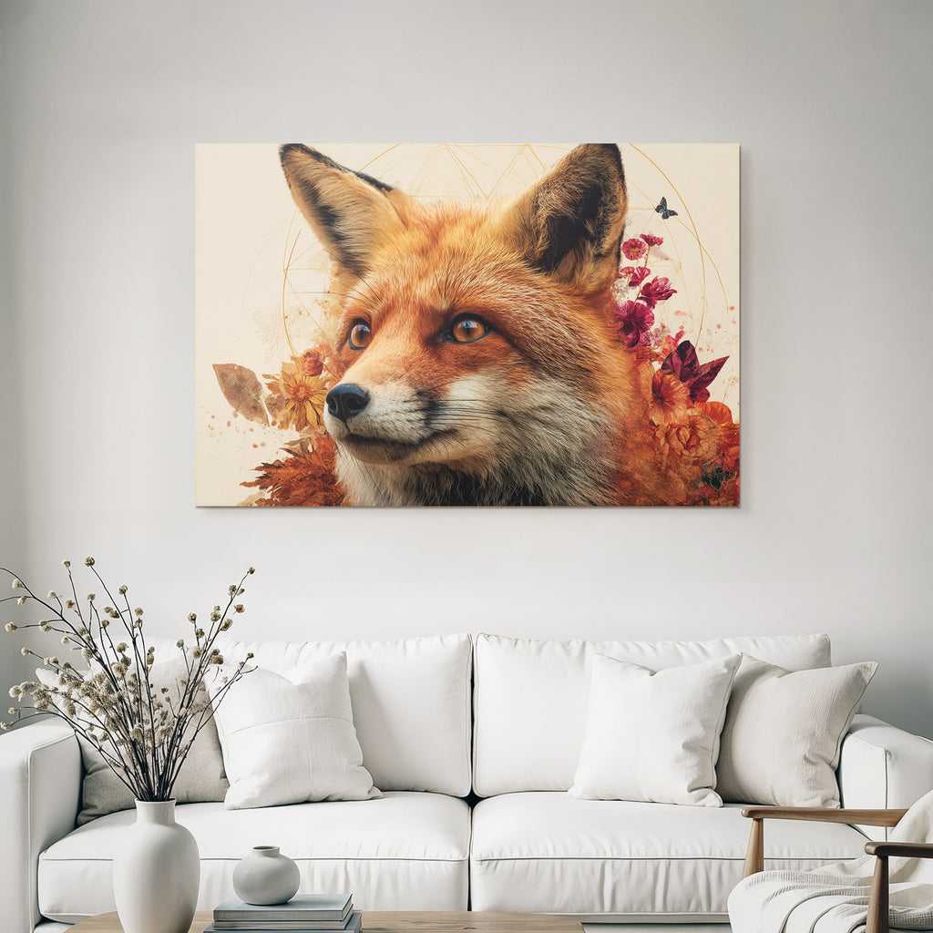 Fox Portrait Mit Blumen Kunstvolle Darstellung