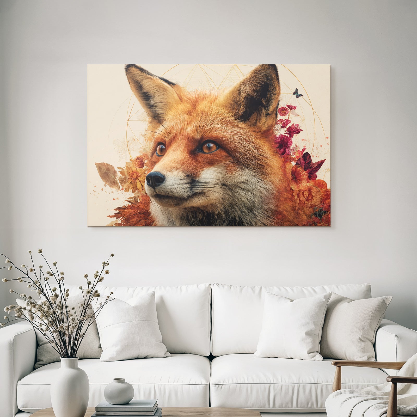 Fox Portrait Mit Blumen Kunstvolle Darstellung