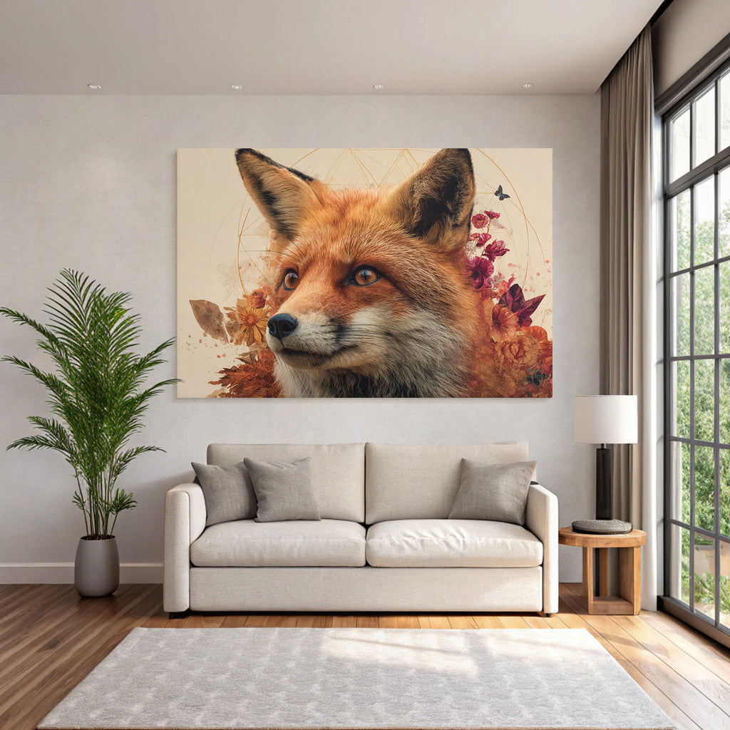 Fox Portrait Mit Blumen Kunstvolle Darstellung