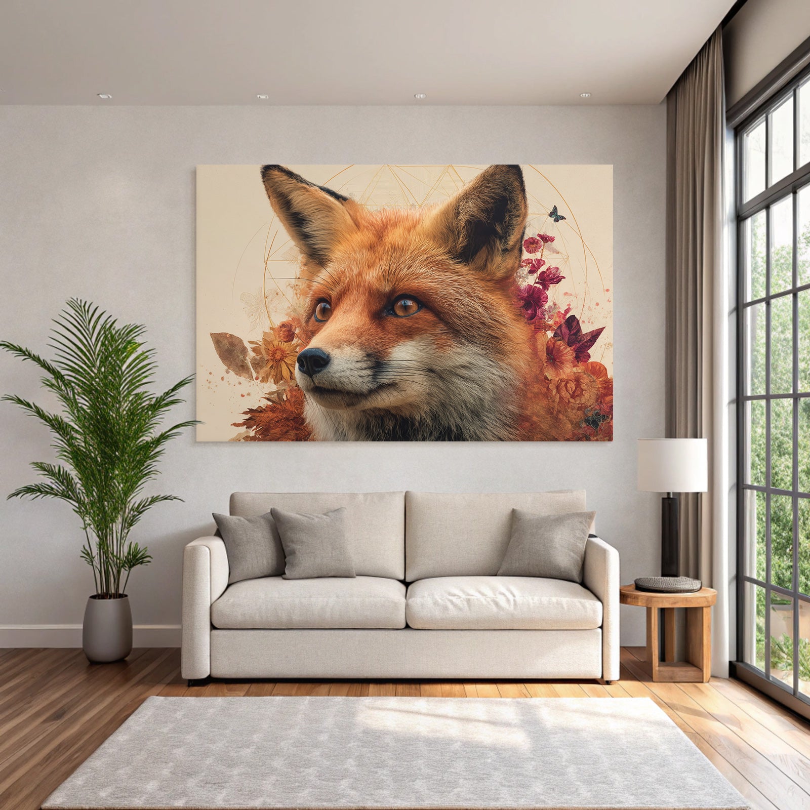 Fox Portrait Mit Blumen Kunstvolle Darstellung