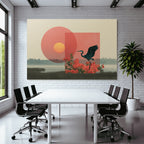 Friedliche Natur Mit Heron Und Abstrakten Formen