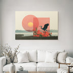 Friedliche Natur Mit Heron Und Abstrakten Formen