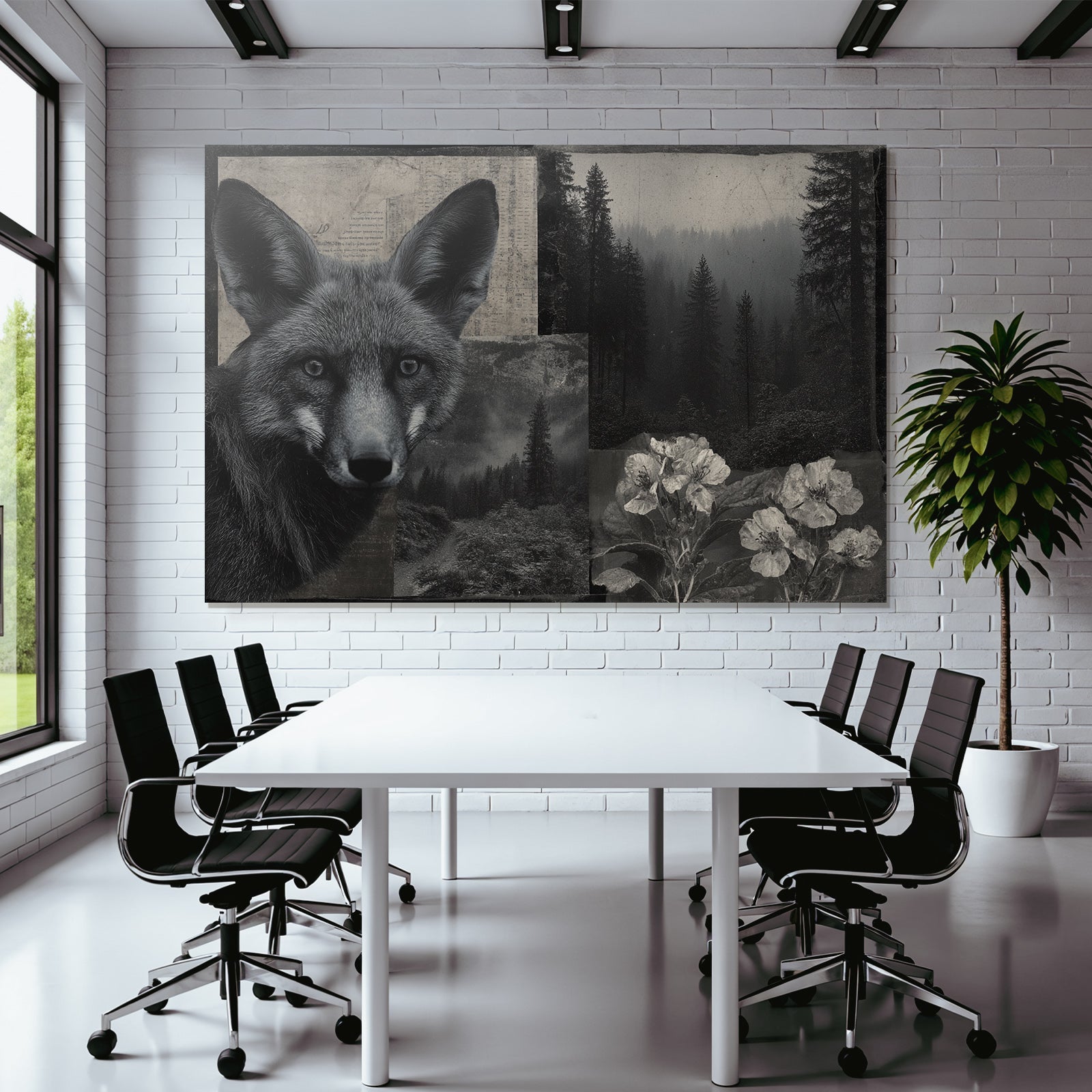 Fuechse Im Wald Collage Monochrom Kunst Vintage