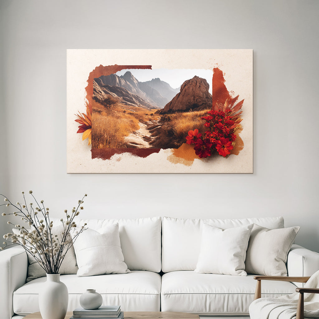 Gebirgslandschaft Mit Blumen Und Steinweg