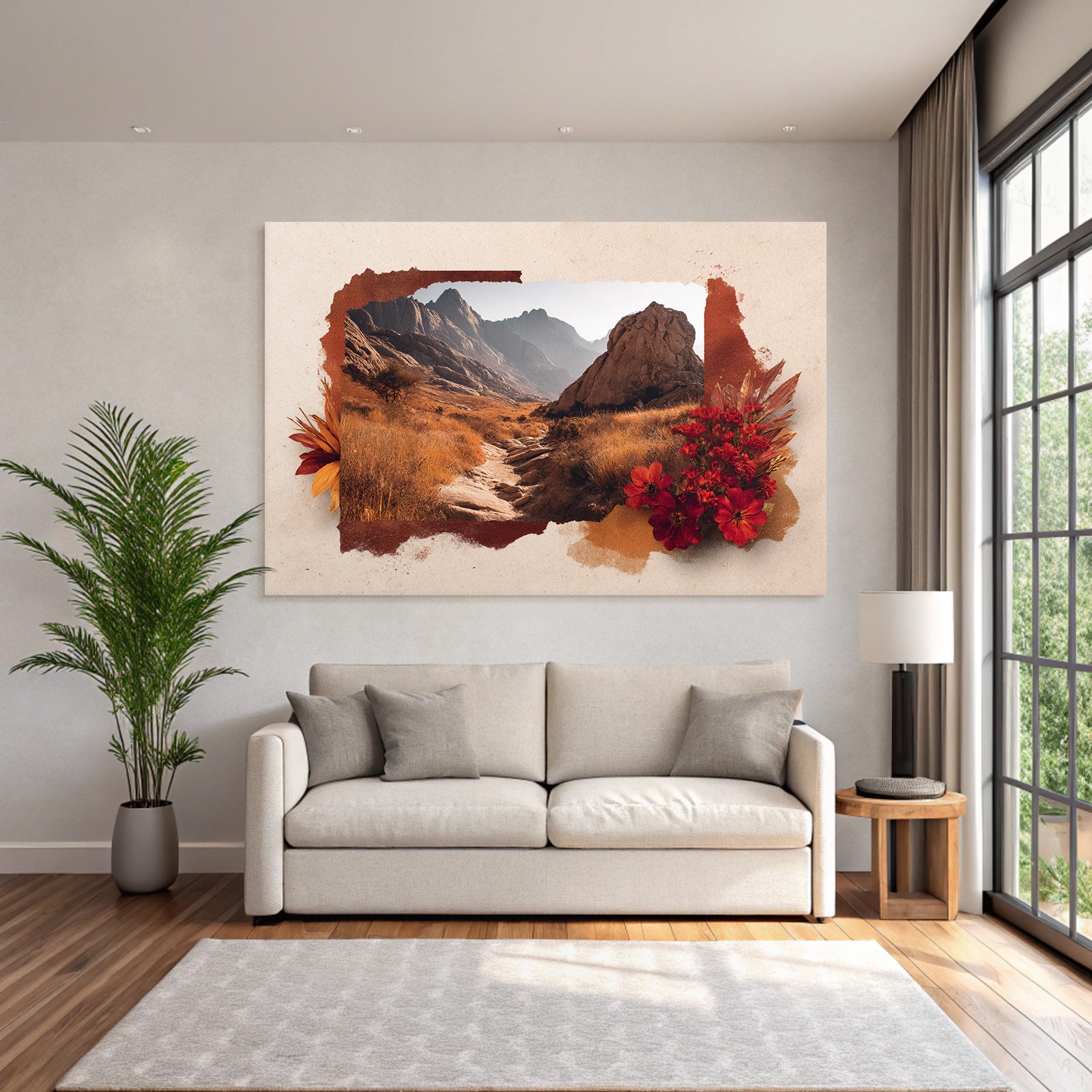 Gebirgslandschaft Mit Blumen Und Steinweg