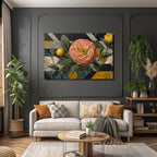 Grosse Rosa Blume Mit Gelbem Frucht Im Geometrischen Design