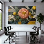 Grosse Rosa Blume Mit Gelbem Frucht Im Geometrischen Design