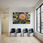 Grosse Rosa Blume Mit Gelbem Frucht Im Geometrischen Design