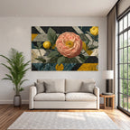 Grosse Rosa Blume Mit Gelbem Frucht Im Geometrischen Design
