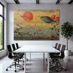 Grosse Rote Sonne Fisch Hase Rosen Surrealistische Malerei
