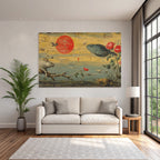 Grosse Rote Sonne Fisch Hase Rosen Surrealistische Malerei