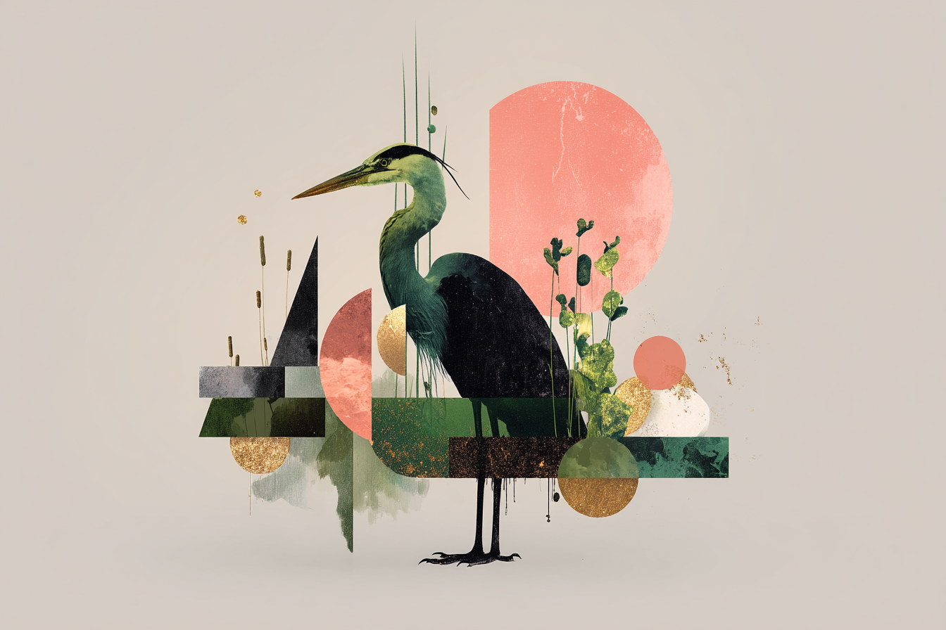 Heron Geometric Artwork Mit Farben Und Texturen | Collagen | Kunstgattungen