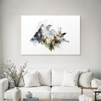 Natuerliche Schoenheit Zeichnung Bergreise Vogel Pflanzen Blumen Aquarell