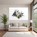 Natuerliche Schoenheit Zeichnung Bergreise Vogel Pflanzen Blumen Aquarell