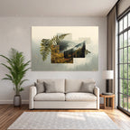 Natur Collage Beruhigende Landschaft Mit Baeumen Nebel Und Farnen