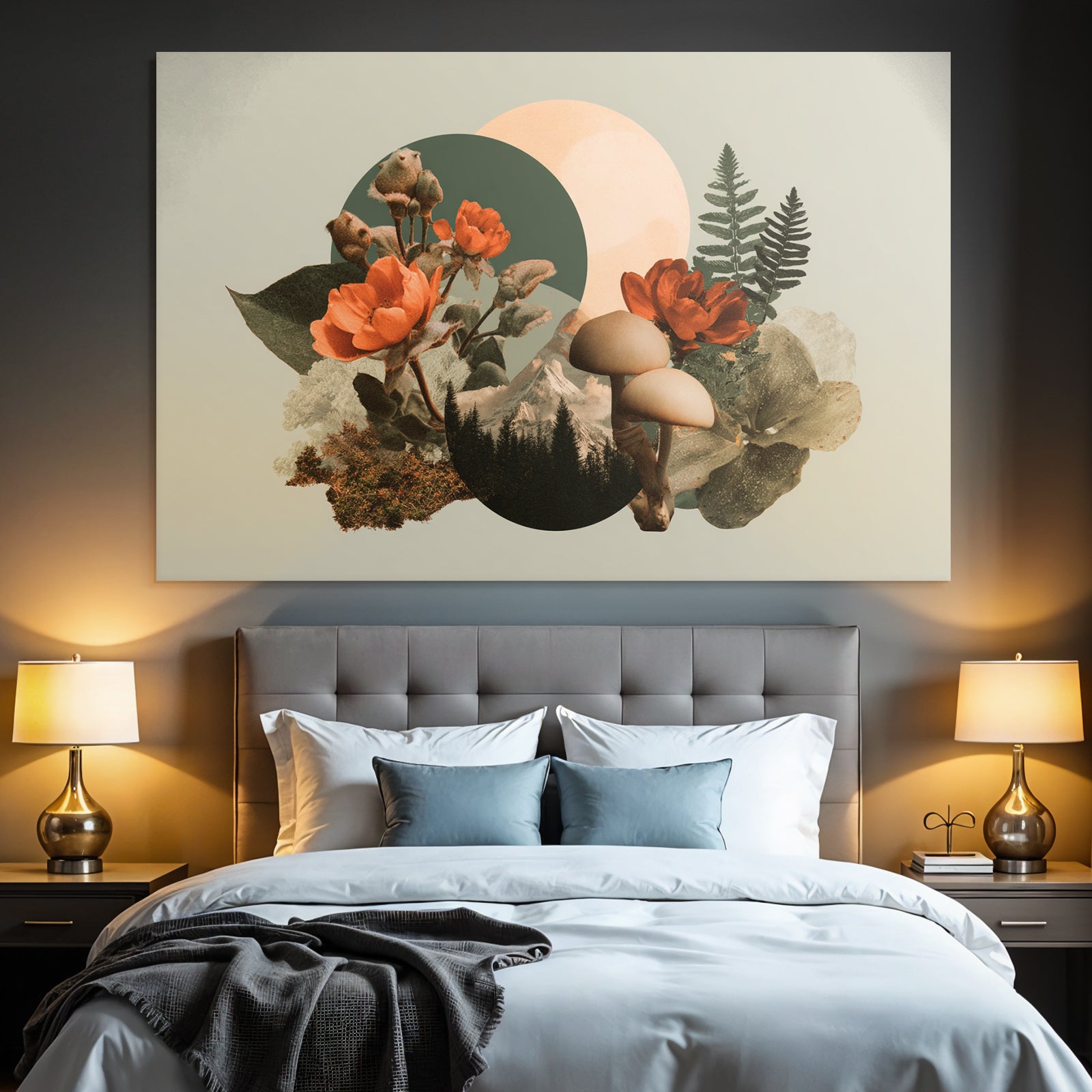 Natur Collage Blumen Pilze Blaetter Creative Design