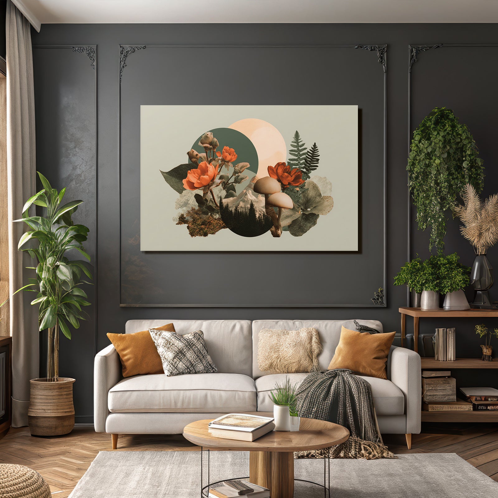 Natur Collage Blumen Pilze Blaetter Creative Design